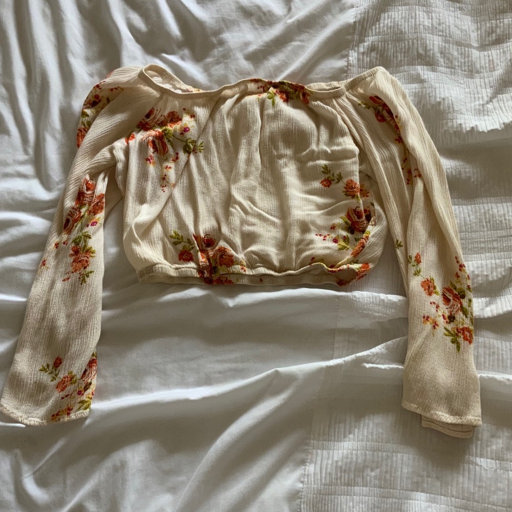 Cropped Off The Shoulder Top with Flowy Sleeves